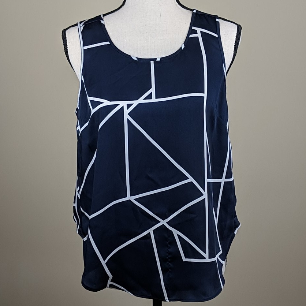 Geometric Navy and White Women's Top